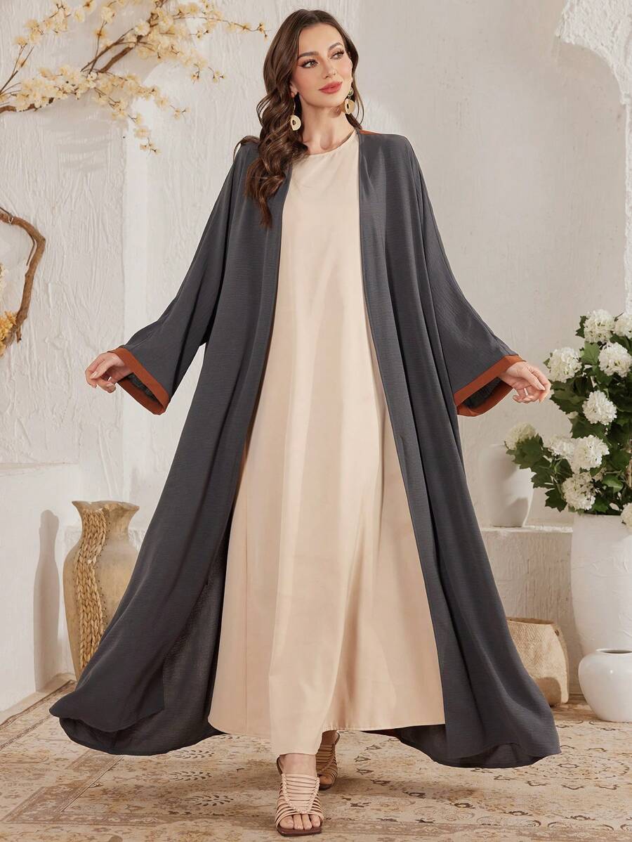Al Najma Women's Contrast Color Block Bell Sleeve Arabic Abaya - Multicolor - View 1