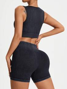 Easithlete Women's Sports Set, Drawstring Waist, Simple & Fashionable, Casual For Everyday Wear - Black - View 2