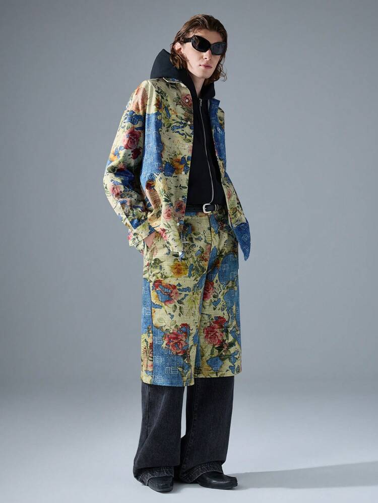 Men's Street Style Embroidered Blue Long Sleeve Woven Shirt