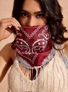 SHEIN VCAY 1pc Women Cute Sequin, Tassel, Western Cowgirl, Print Triangle Scarf, Suitable For Vacation, Concert/Festival, Picnic, Beach