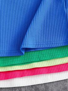 5 Pieces Set Young Girl Knit Solid Color Crew Neck Fitted Casual Tank Top, School, Campus, College - Multicolor - View 5