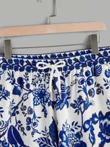 Manfinity VCAY Men Woven Casual Loose Fit Elastic Waist Straight Leg Pants, Fall - Blue - View 3