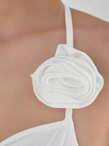 Aloruh Women's Sexy Backless Dress With 3D Floral Decor - White - View 4