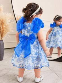 SHEIN Leap Crew Babygirl Elegant Floral Patterned Summer Dress - Blue - View 2