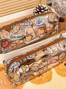 PVC Pencil Case With Capybara Design - Large Capacity Single Layer Zipper Pouch - Waterproof Pen Bag For School And Office - brown - View 6