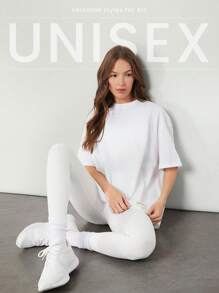 GLOWMODE 比马棉男女通用短袖圆领超大 T 恤日常休闲 - 白色 - 查看 7