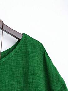 Plus Size Women's Plus Size Drop Shoulder Long Sleeve Loose Casual Shirt - Green - View 4