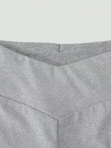 SHEIN 2pcs/Set Tween Girls Shiny Knitted Flared Pants Set