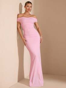 SHEIN BAE Summer Beach Vacation Solid Light Pink One-Shoulder Off-Shoulder Asymmetrical Neckline Off-Shoulder Multi-Wear Super Long Fishtail Dress, Suitable For Daily Dating, Night Out, Nightclubs, Parties, Get-Togethers, Cocktail Parties, Pool Parties, Back-To-School Season Dresses, Back-To-School Season Dresses, Holiday Dresses, Music Festival Dresses, Country Music Festival Dresses, Concert Dresses New Spring And Summer Styles, Romantic Date,Country,Modest, Fairycore,Wedding Guest Dress Women / Bridal Shower Dress White, Graduation Dress,Brunch Outfits For Women,Concert Outfit Women / Rave Outfits Festival /Rave Outfits / Country Concert Outfit / Nashville Outfits / Ibiza Outfits,Spring Outfits For Women,Elegant,Vacation Outfits Woman - Baby Pink - View 3