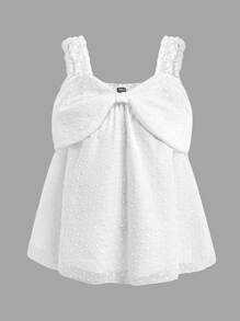 Women's Blouse, Bowknot Collar Eyelet Dotted Cutout Shoulder Casual A-Line Top, Chic And Elegant Princess Style, Suitable For Mothers And Daughters, New Spring Arrival - White - View 1