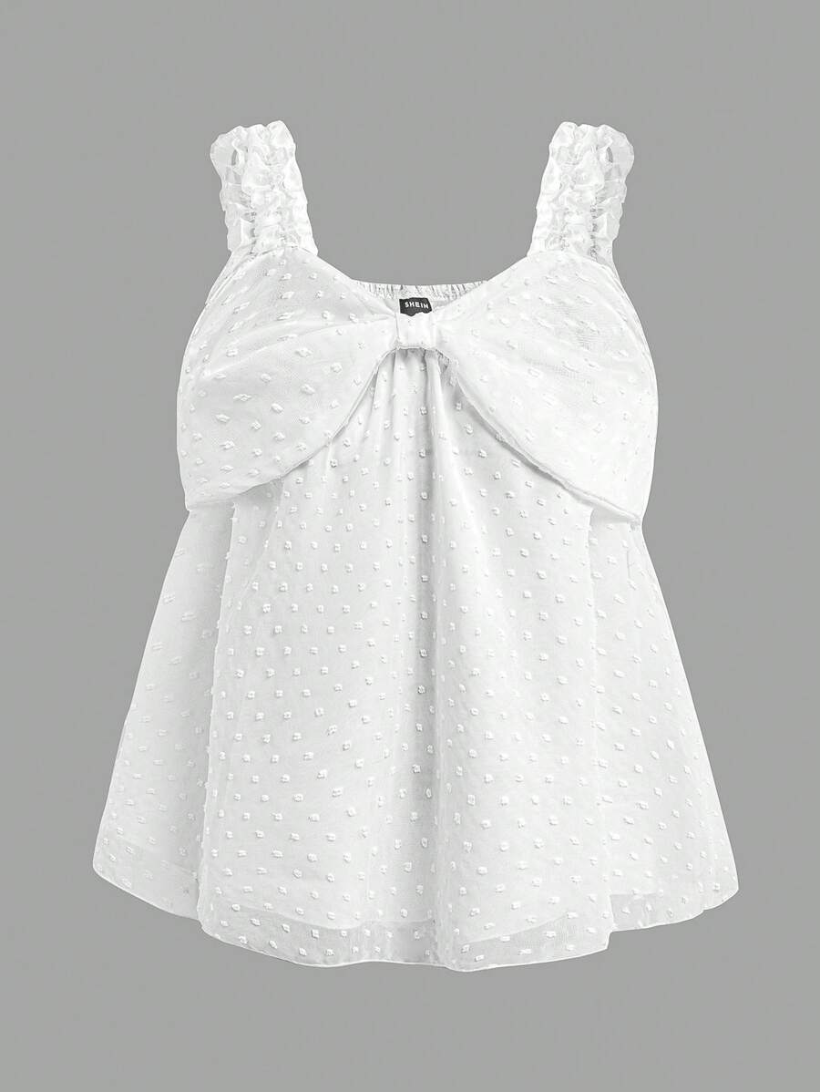 Women's Blouse, Bowknot Collar Eyelet Dotted Cutout Shoulder Casual A-Line Top, Chic And Elegant Princess Style, Suitable For Mothers And Daughters, New Spring Arrival - White - View 1