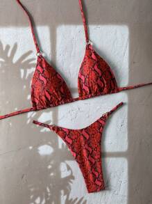 SHEIN Swim Springbreak Women Beachwear Summer Outfits For Women2025 Vacation Beach Leopard Print Bikini Set Leopard Bikinibikini Sets - Red - View 5