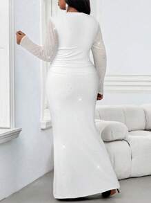SHEIN Lady Plus Size Elegant Party Sequin Mermaid Dress - White - View 2
