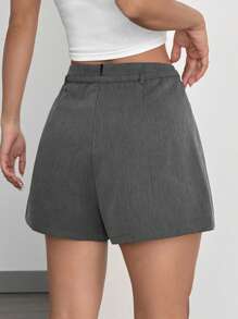 SHEIN EZwear 女士灰色编织短款修身休闲迷你裙 - 灰色 - 查看 2