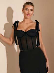 SHEIN BAE Brassière sexy noire sans dos à bretelles réglables pour femmes, pour le printemps/l'été
