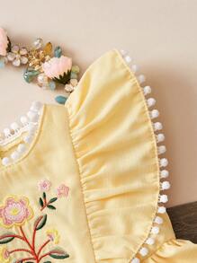 Bodys de verano para recién nacida con estampado floral amarillo y volantes - Amarillo - Ver 4