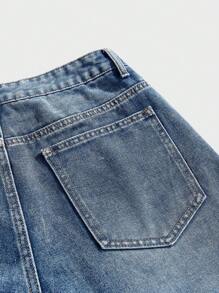 Forever 21 Quần Jeans Baggy Viền Rộng Cho Nam Màu Đen Đơn Giản Thời Trang Thường Ngày - Xanh đậm - Xem 3
