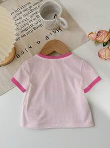 SHEIN Cute Cartoon Rabbit Pattern Baby Girl Casual Minimalist Short Sleeve Round Neck Tee, Suitable For Summer - Multicolor - View 3