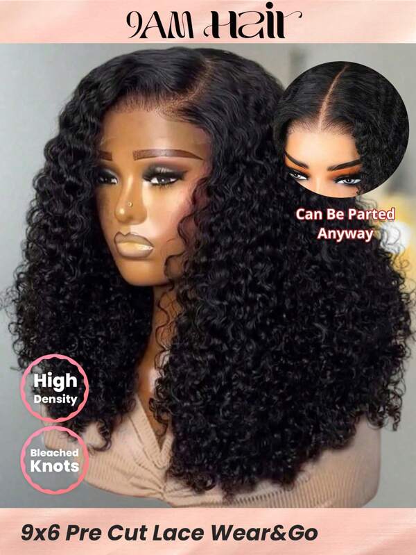 Density Pro 9x6 Wear&Go Kinky Curly Bob Wig Pre Bleached Glueless Wig Human Hair Pre Cut Lace Natural Hairline Short Curly Bob Wig 250% Density Lace Wig