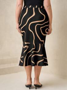SHEIN Clasi Jupe crayon moulante élégante à imprimé queue de poisson, grande taille