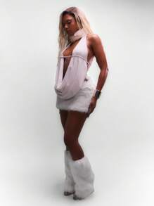 SUMWON WOMEN Fluffy Fitted Mini Skirt - Beige - View 4