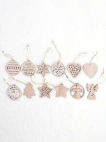 SHEIN 12pcs Wooden Crafts DIY Ornaments Wood Plastic Composites For Crafts Tree Hanging Ornaments Ornaments Wooden Cutout Slices For Home Decor Best Gifts Birthday