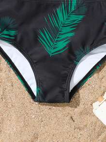 Young Girl' Black Floral Print 2 Pieces Tankini Swimwear Set, Random Pattern - Black - View 4