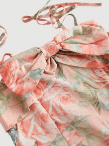 SHEIN MOD 女士粉色花卉印花连衣裙配大蝴蝶结 - 彩色 - 查看 3