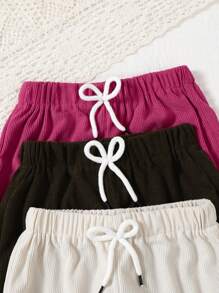 3pcs/Set Young Girl Casual Comfortable Pants, Spring/Autumn, Bow Elastic Waist, Solid Color Corduroy Material, Multi-Color Set, Straight Leg Sweatpants, School, Campus, College Chic Outfits For Autumn/Winter