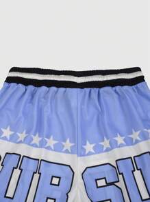 ROMWE MEN Street Life Men's Woven Contrast Color Star & Letter Print Basketball Shorts - Multicolor - View 5