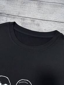 Manfinity Dauomo Hombres Camiseta estampado de cráneo - Negro - Ver 3