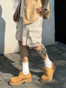 DAZY Men's Solid Color Beige Cargo Shorts For Summer Outdoor
