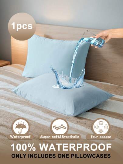 1pc Super Soft Comfortable Waterproof Pillowcase , Pillow Protector, Without Filler, White Simple Bed Pillow Cover For Bedroom
