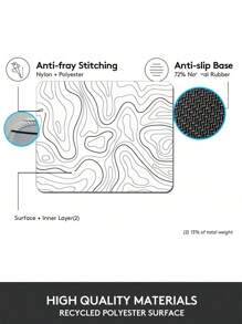 白色和黑色地形图鼠标垫桌垫 - 鼠标垫大号游戏鼠标垫笔记本电脑键盘垫缝合边缘防滑橡胶底座