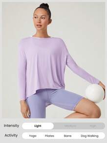 GLOWMODE SoftSerene Reset Restore Off-Shoulder Long Sleeve Tee With Thumbhole Daily Lounge - Purple - View 6
