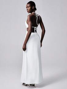 SHEIN Unity Vestido elegante com decote em V e decote em V, estilo chique de férias - Branco - Ver 2
