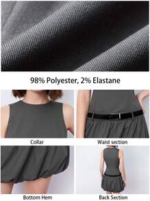 Maija 女士灰色早春纯色圆领无袖低腰荷叶边下摆优雅时尚紧身迷你连衣裙，适合日常穿着、通勤、情人节 - 灰色 - 查看 2