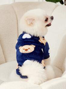 PETSIN 1件可爱小熊印花海军蓝法兰绒宠物保暖卫衣 - 彩色 - 查看 3
