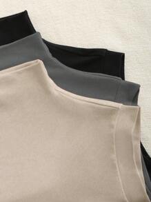 Elamini 1pc Women Stand Collar Asymmetrical Hem Casual Basic Tank Top - Multicolor - View 4