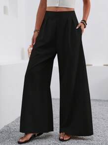 EMERY ROSE Pantalones anchos elegantes de unicolor, sueltos y con bolsillo