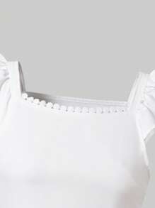 SHEIN 年轻女孩和青少年波尔卡圆点荷叶边吊带连衣裙，休闲时尚，适合学校、日常穿着和休闲活动 - 白色 - 查看 5