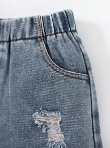 SHEIN 2 件套年轻男孩休闲简约舒适圆领短袖 T 恤和牛仔裤 - 黑色 - 查看 6