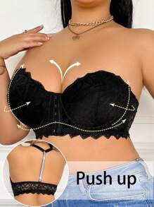 Áo ngực ren hở dây cỡ lớn có hỗ trợ phía trước - màu đen - Xem 7