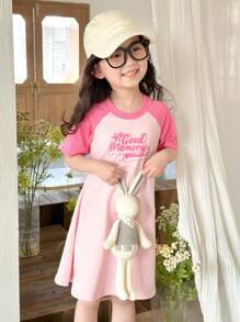 Dazy Kids Young Girl Fall Knit Letter Print Raglan Sleeve Young Girl Dress