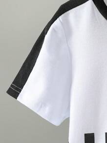 SHEIN Young Boy Casual Letter Print Splicing Short Sleeve T-Shirt And Shorts Set, Spring/Summer,Holiday,Summer,Travel