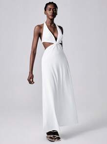 SHEIN Unity Vestido elegante com decote em V e decote em V, estilo chique de férias - Branco - Ver 1