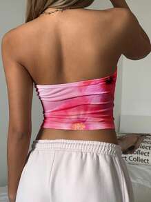 SHEIN EZwear 女士休闲花卉印花抹胸短款上衣，适合夏季