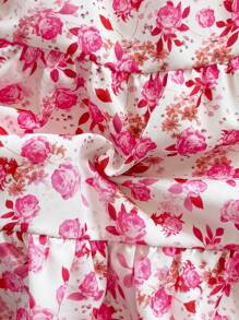 Soleia 女式复古粉色碎花泡泡袖短款上衣和迷你裙 2 件套度假休闲夏季服装，返校可爱午餐裙 - 粉色 - 查看 7