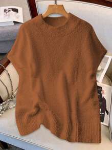 SHEIN LUNE 1pc Solid Color Cashmere-Like Sleeveless Casual Top - Rust Brown - View 2