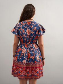 SHEIN VCAY Große Größen Damen Sommer Lässig Urlaub Western Country Schmetterlingsärmel Wickelkleid